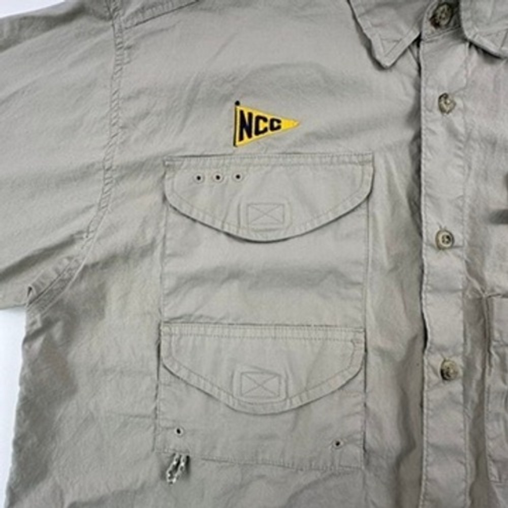 Columbia Mens S PFG Fishing Shirt Tan Short Sleeve NCC Pennant FM7130 - Picture 5 of 14